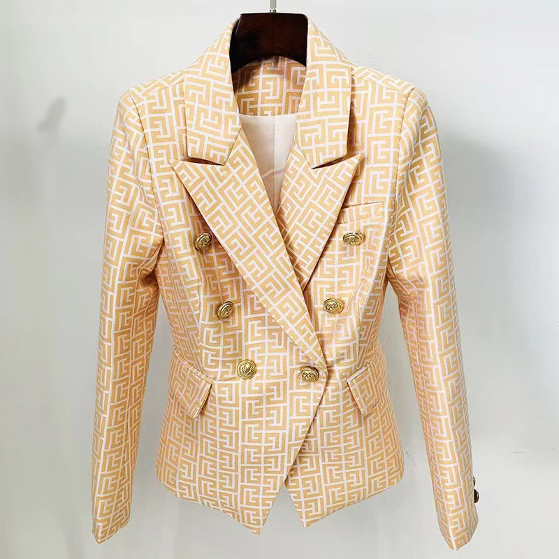 B098 Blazers de créateurs pour femmes Vêtements Tide Marque de haute qualité Mode rétro Presbyte Maze Series Veste de costume Lion à double bouto