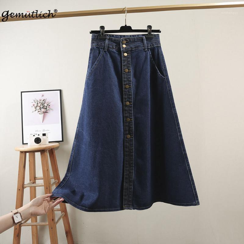

Skirts Gemutlich WomenS-9XL Denim A-lined Skirt Jeans High Waist Loose Long Single Breasted Party Spring Summer 2022, Blue