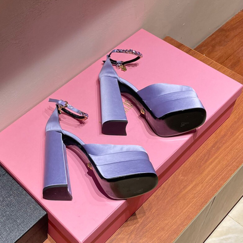 

Medusa Aevitas Purple Juno Crystal-Embellished shoes satin platform Pumps chunky high Heels, Pink lavender