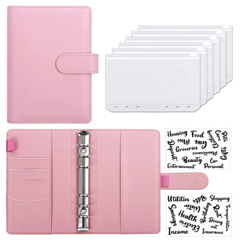

A6 PU Leather Notebook Cash lopes System Setwith Binder Pockets for Money Budget Saving Bill Organizer 220624