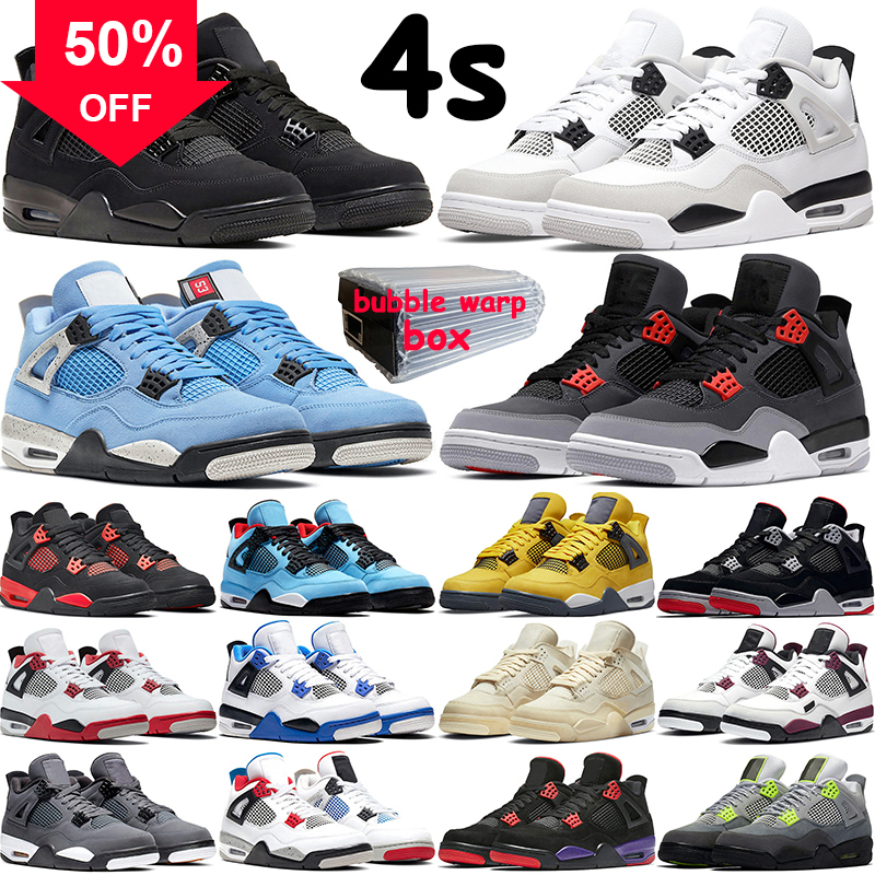 

free original box 3 days ship OG Box 4s Military Black Cat Basketball Shoes Men Women jumpman 4 Sail University Blue Infrared Pure Money Neo, # 0