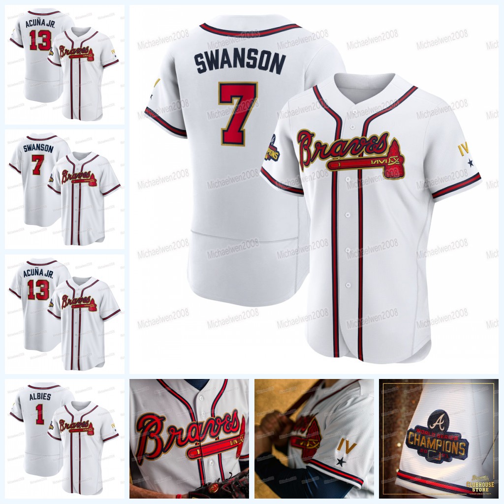 

28 Matt Olson 2022 Gold Program Braves Jersey Dansby Swanson Austin Riley Eddie Rosario Ronald Acuna Jr. Marcell Ozuna Kenley Jansen Albies Max Fried, Men cool base