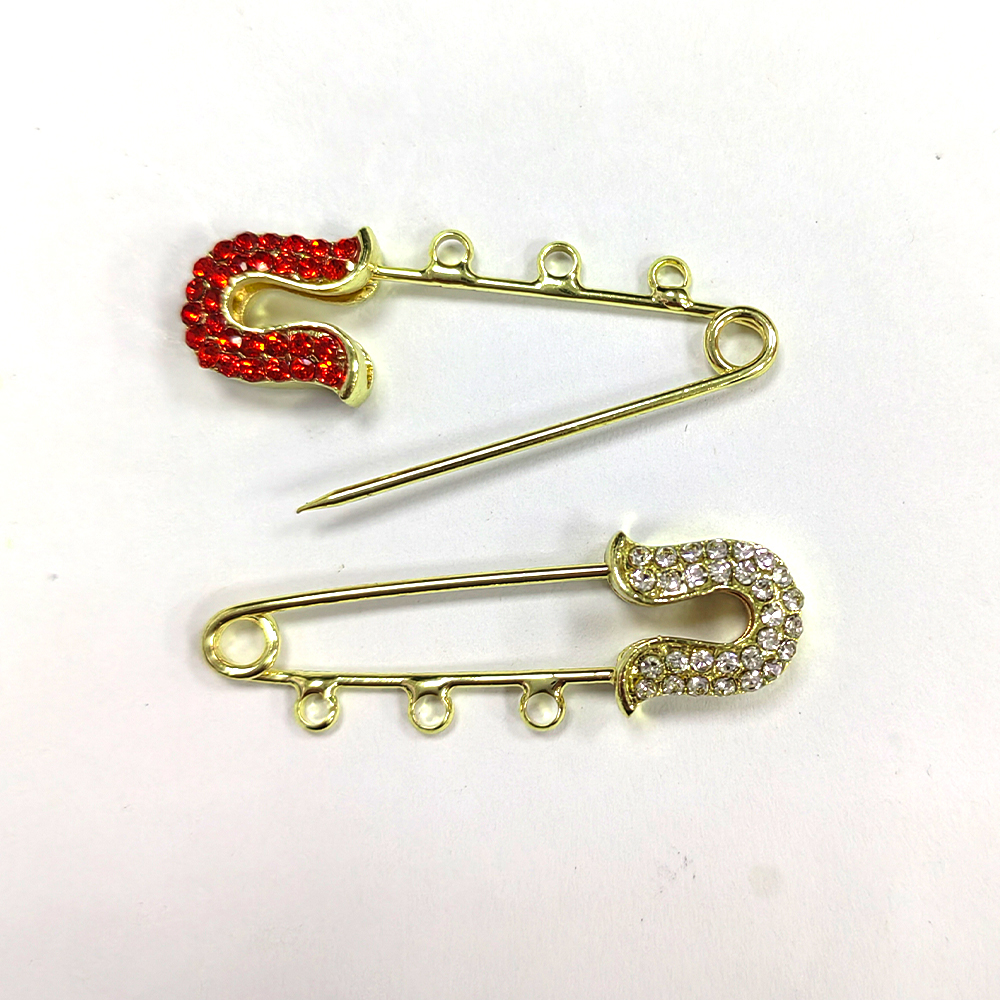 

4CM Gold /Silver Plated Small Alloy Rhinestone Safety Pins Brooches Islamic Crystal Hijab Scarf U Shape Baby Pins With 3 Loops For DIY Jewelry Making