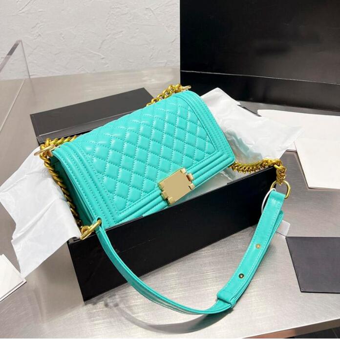 

TZ Women Classic Designer Flap Bag Lambskin Boy Shoulder Bags Gold-tone Metal Hardware High Capacity Diamond Quilting Chain Luxury Quilted Crossbody Bags 25CM, Shipping