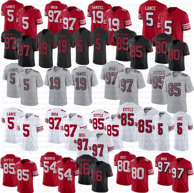 

Trey Lance 85 George Kittle football jerseys Jimmy Garoppolo Fred Warner Nick Bosa jerseys Deebo Samuel Jerry Rice Joe Montana Talanoa Hufanga Brandon Aiyuk, Grey