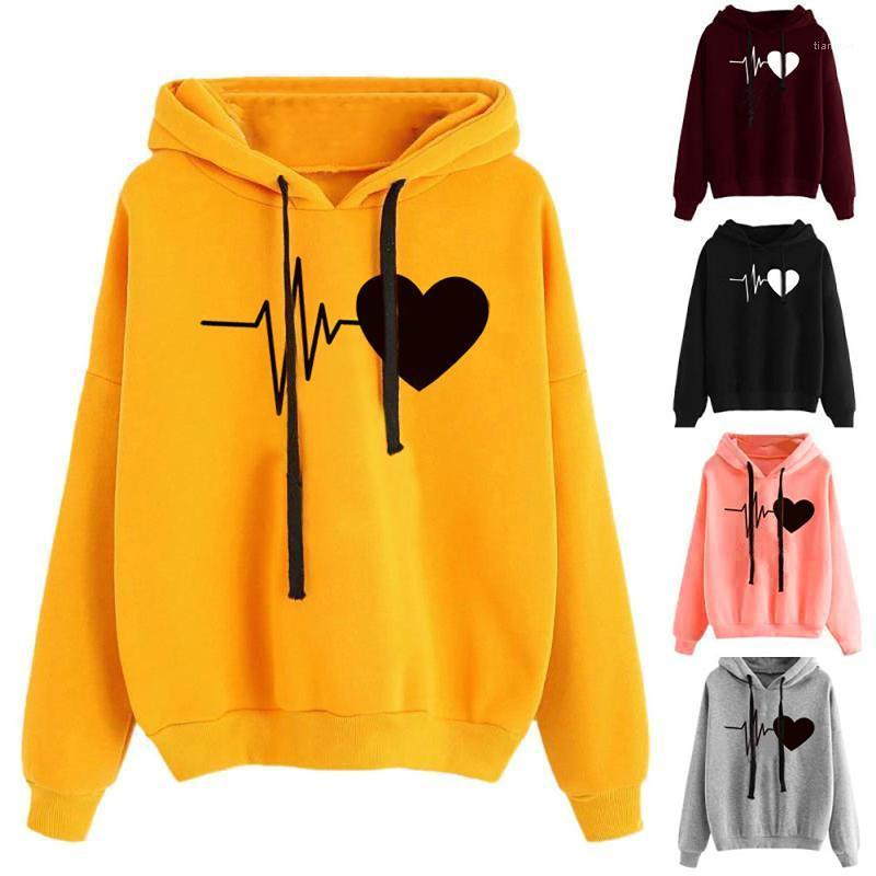 

Women's Autumn Winter Heart Print Hoodie Sweatshirt Pullover Tops Long Sleeved Comfortable Hoody Ladies Valentine's Day Gift Q5 Hoodies & Sw, As shown