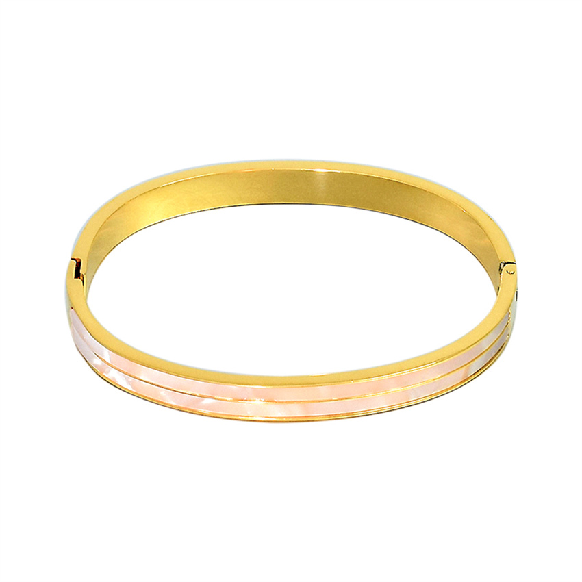 

Stainless Steel Bangle For Women White Shell Rose Gold Dubai Fashion Designer Jewelry Hard Bracelets For Couples Friendship Wedding Holiday Party Elegant Vintage