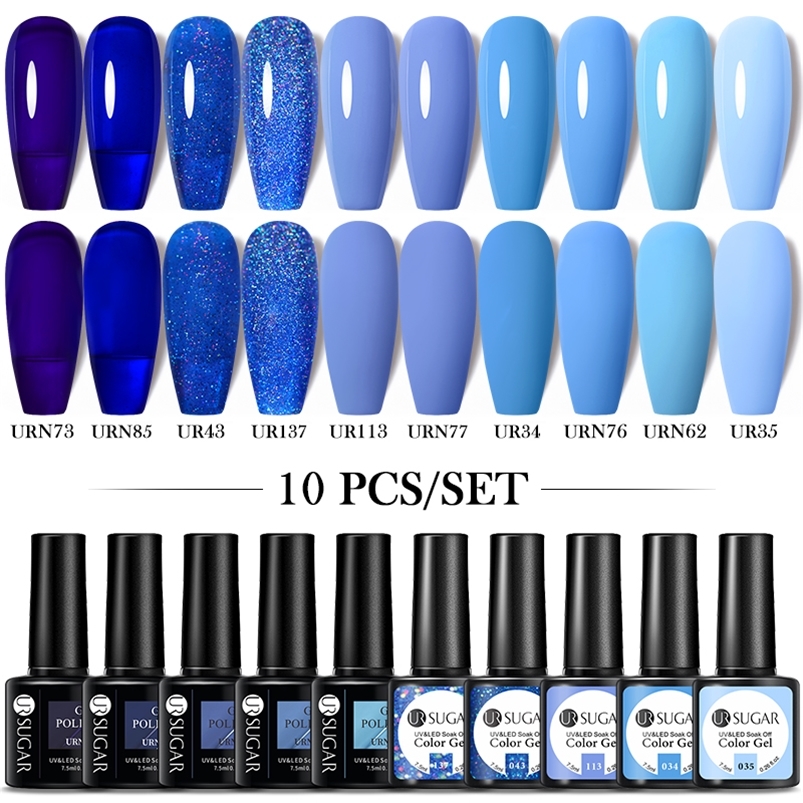 

UR SUGAR 10Pcsset Blue Gradient Polish Kit For Manicure Spring Colors Gel Set Soak Off UV LED Lamp Nail Art Design 220613, Pink