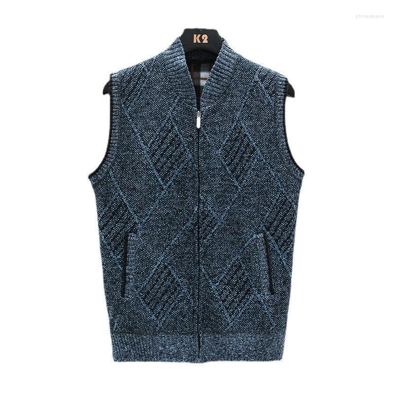 

Men's Vests Sweater Vest Men Fashion Spring Winter Sleeveless Stripe Plaid Fleece Warm Baseball Collar Zipper Cardigan V KnitMen's Phin22, 8817 red wine