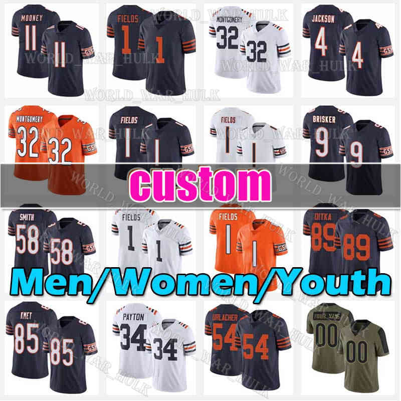 

1 Justin Fields Football Jersey 32 David Montgomery NKeal Harry Darnell Mooney Jaylon Johnson Brian Urlacher Chicagos Bears Eddie Jackson Walter Payton Gale Sayers, Custom new youth(x d)
