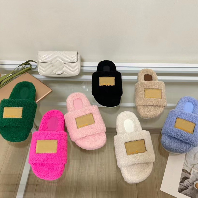

Designer slippers autumn winter 2022 womens warm slippers fashion leather outsole small wool Joint brand series quality, No
