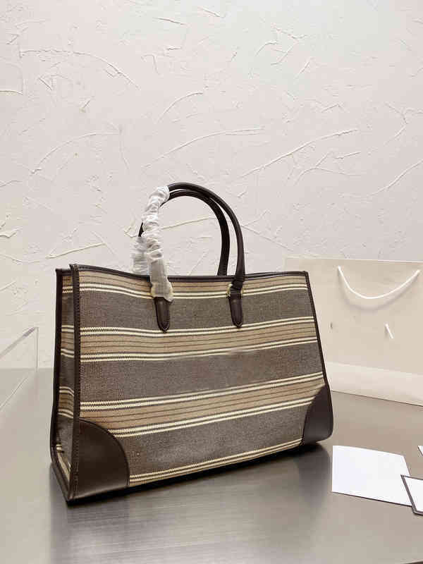 

Large Bags Vintage Tote Women Handbag Leather Designer Female Striped Embroidered Bucket Interior with Pocket 220302, Stripe
