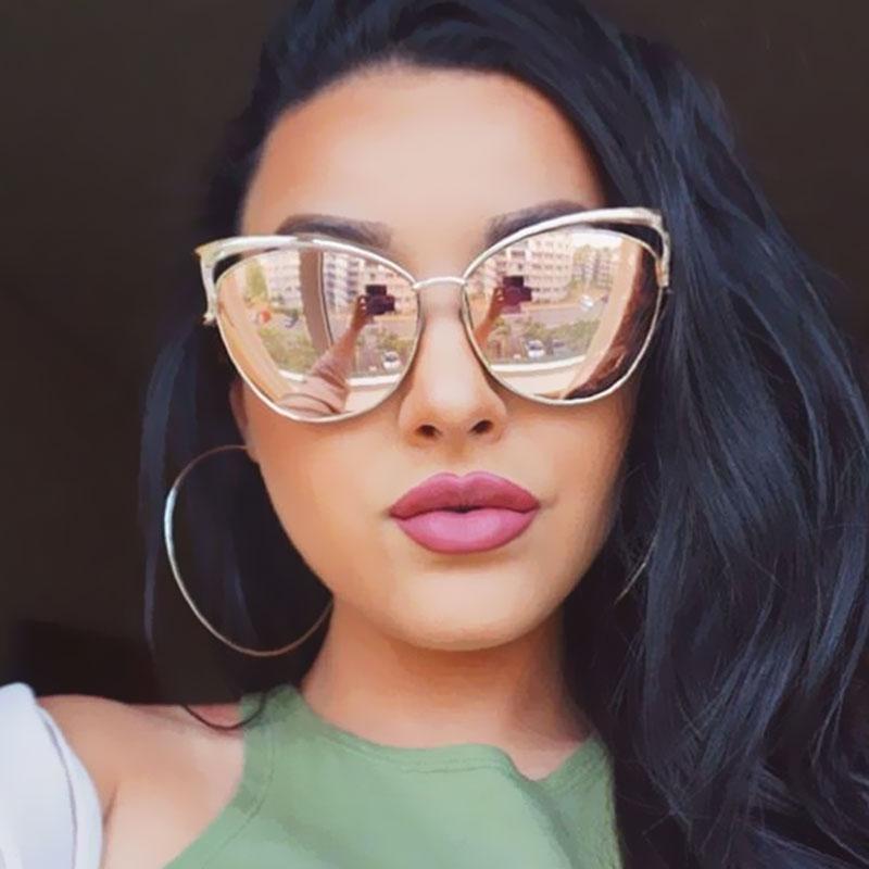 

Sunglasses VictoryLip 2022 Fashion Cat Eye Rose Gold Mirror Women Brand Designer Metal Frame Lady Female, White;black