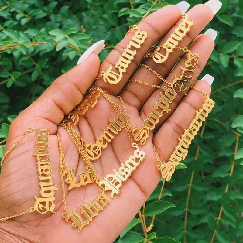 

Chains Wholesale 12pcs Old English Letter 12 Constellation Necklaces Pendants Stainless Steel Cancer Taurus Necklace DropChains