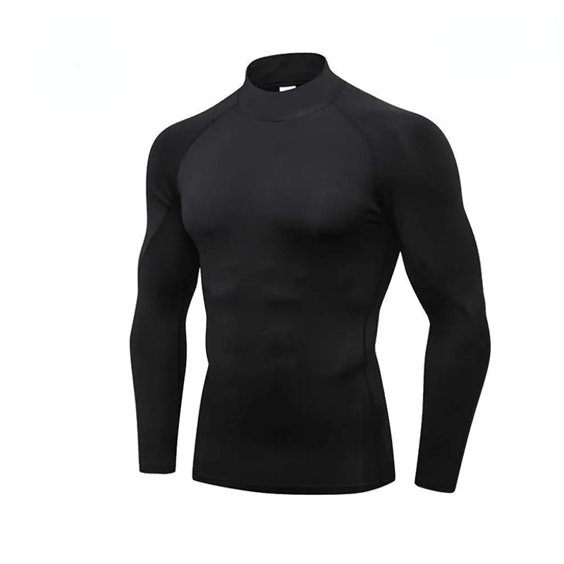 

Outdoor 2022 Autumn Winter Sports Fitness Clothes Men' Turtleneck Training Running Tight Quick-drying Long Sleeve Gym T Shirt, White
