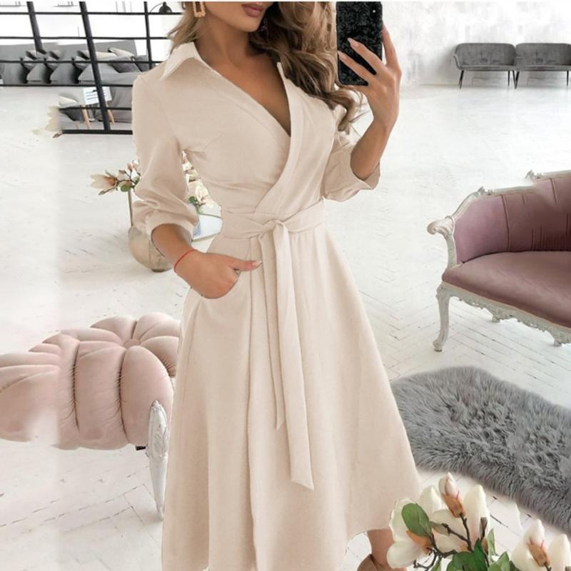 

Casual Dresses Summer Women Maxi Dress Geometric Print V-Neck Belt Long Sleeve Irregular Female A-Line Elegant Lady ClothesCasual, Black