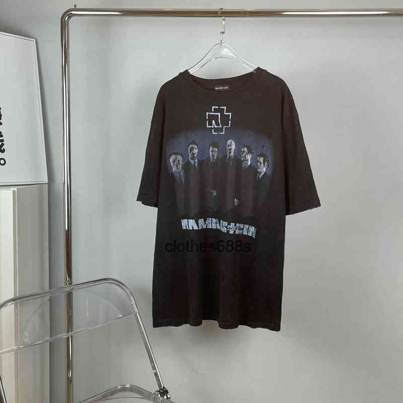 

Mens Womens designers T shirts Balencaigass Hoodies Know the goodsB Paris German chariot portrait band printed hole half sleeve men' and, Old style