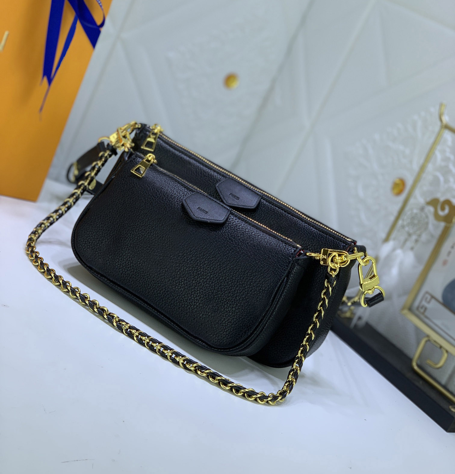 

Designers Women Shoulder Bags Luxurys Lady Crossbody purse High Quality Classic Flowers Leather Messenger Purses Chains three-piece suit Handbags, Black 1