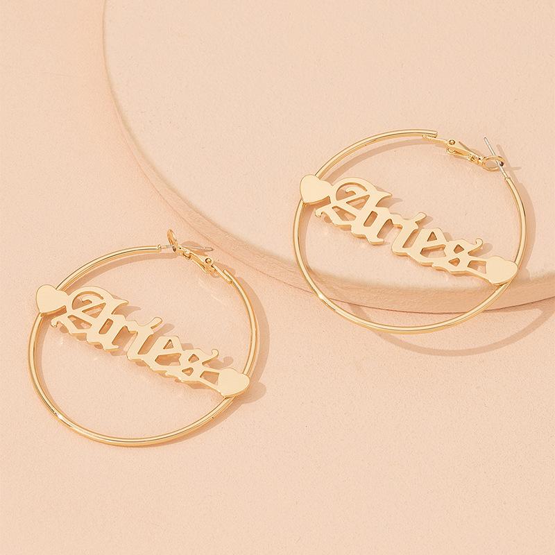 

Hoop & Huggie Custom Large Circle Earring For Women Letter Constellations Stainless Steel Earrings Sexy Name Drop Hip-hop JewelryHoop