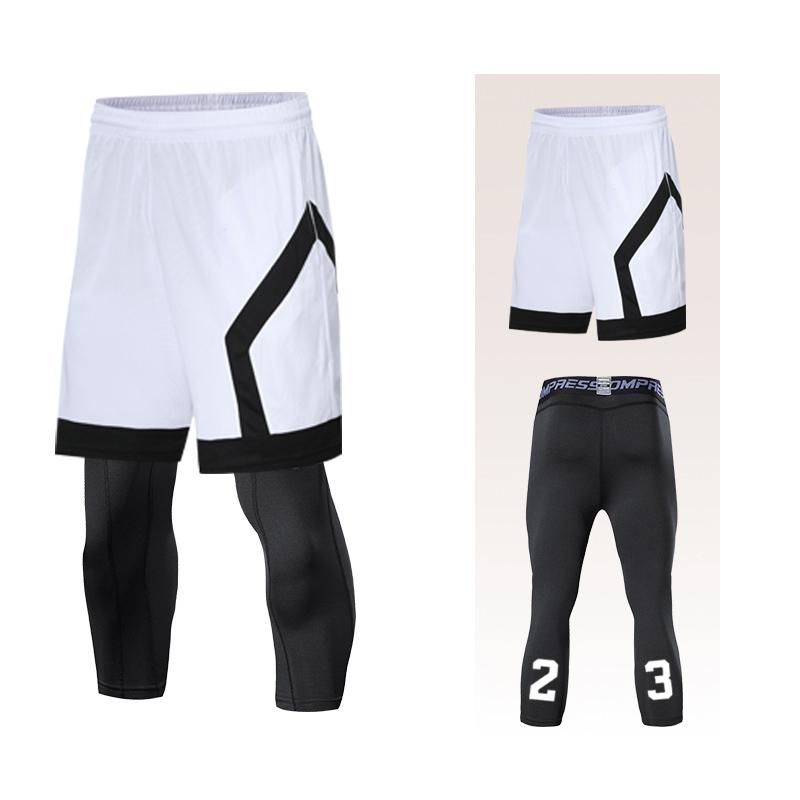 

Running Sets 2pcs Set Men Shorts Leggings Gym Fitness Compression Sweatpants Outdoor Basketball Football Athletics Sport ClothesRunning, 20-bl-white