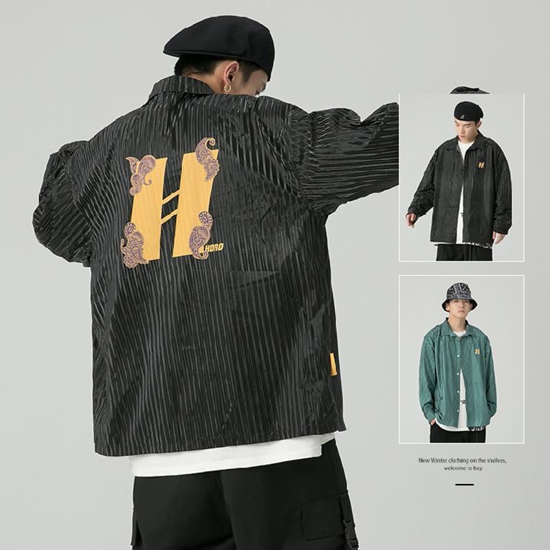 

Men's Casual Shirts Men's Long Sleeve Trend Pattern Striped Printing Youth Streetwear Clothes Loose Camisa Masculina -5XLMen's, Black