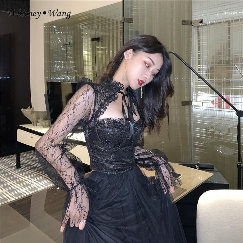

Blouses 2022 Spring Fashion Vintage Sexy Backless Front Hollow Out Lace Blouse Women Blusas Office Lady Shirt Top Women's & Shirts, Black