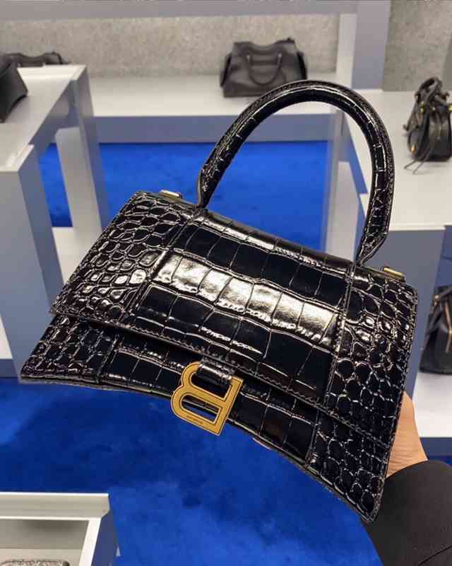 

Us Handbag Designer Balenciga Direct Mail Hourglass Xs Bag Smooth Crocodile Leather Messenger Shoulder Crossbody WCI6, Black