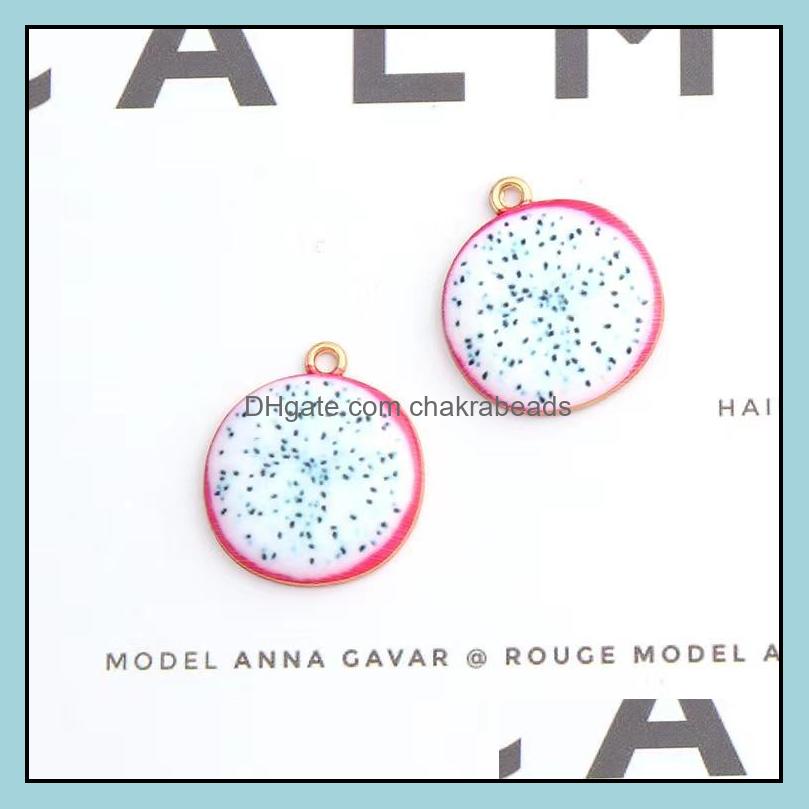 

Charms Jewelry Findings Components 20Pcs Oil Drop Stberry Orange Metal Enamel Pendants Kiwi Fruit Fit For Diy Earring Bracelet Golden Base