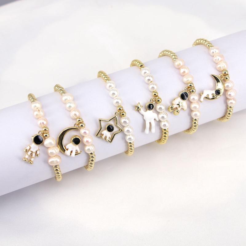 

Beaded, Strands 5PCS, Lovely Astronaut Cartoon Model Charms Bracelet Vintage Star Moon Pearl Shell Beads For Bracelets Trend Women Jewelry G