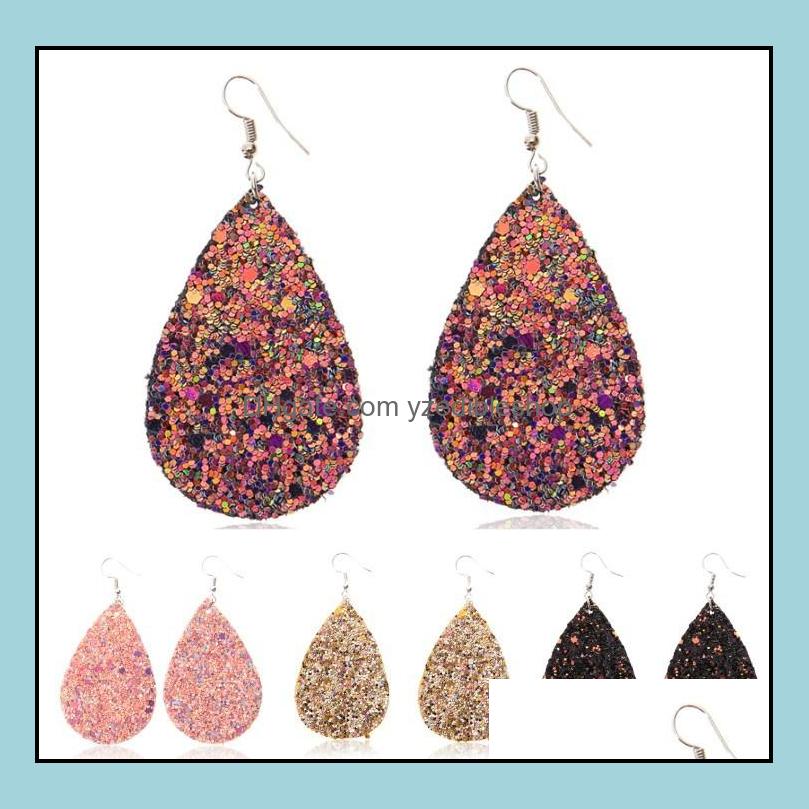 

Dangle Chandelier Earrings Jewelry Bohemian Water Drop Leather For Women Ethnic Mticolor Sequins Pu Long Girls Fashion Party Delivery 2021