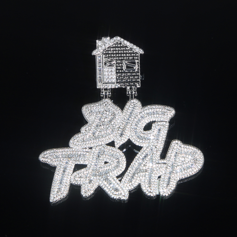 

Iced out Letter Big Trap with house pendant pave full cubic zircon fit cuban chain hip hop necklace jewelry wholesale