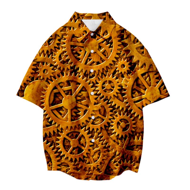 

Men's Casual Shirts Fashion Summer Shirt High Street Gear Short Trend Men 3D Digital Printing Merch Turndown Collar GearMen's
