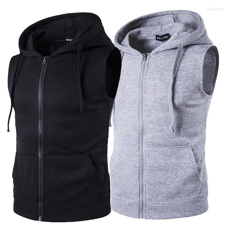 

Men' Vests Mens Hooded Sleeveless Zip Casual Sweatshirt Hoodies 2022 Summer Autumn Solid Color Cotton Jacket Vest Waistcoats TopMen' Phin2, Dark grey
