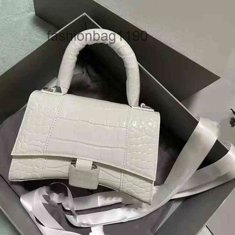 

Leather Bbalencags Women's 2022 designer bags Fashion Crocodiless Hourglass Bag Messenger Portable Same XE22, Cream crocodile large (limited silk sc