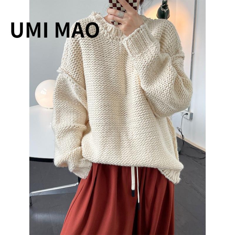 

Women's Sweaters UMI MAO Korean Fashion Tops Autumn Winter Thick Yarn Comfortable Round Neck Sweater Loose Silhouette Heavy Blouse Female Y2, White;black