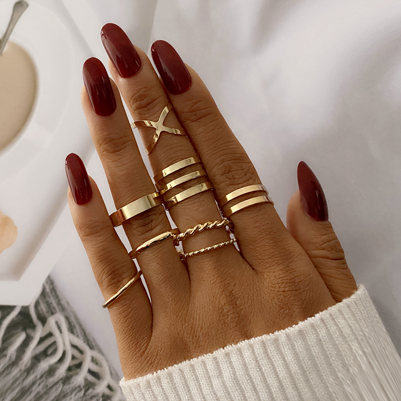 

VKME 8Pcs Set Vintage Gold Thick Chain Open Rings Set For Women Geometric Fashion Simple Bohemian Twist Ring Trendy Jewelry 220716