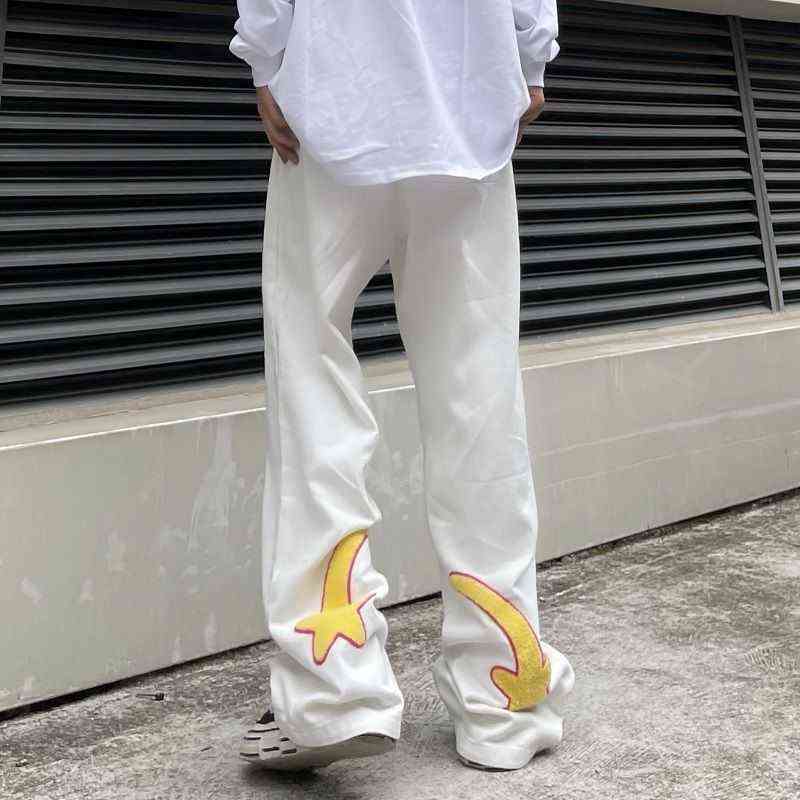 

Star Embroidered Black white Jeans Men's Fashion Straight Loose Hip Hop Fried Street Pants Wide Leg Pants Streetwear T220726