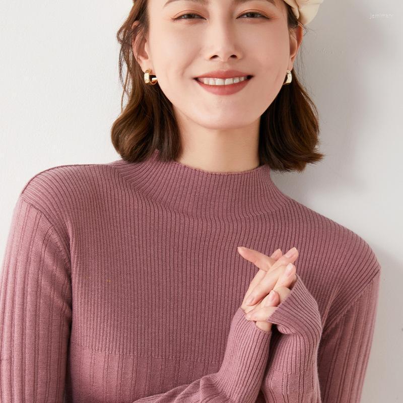 

Women' Sweaters Women Knitted Bottoming Sweater Half Neck Wool Basic Pullover Long Sleeve Threaded Cuffs Autumn Winter Loose TopsWomen' Je, White