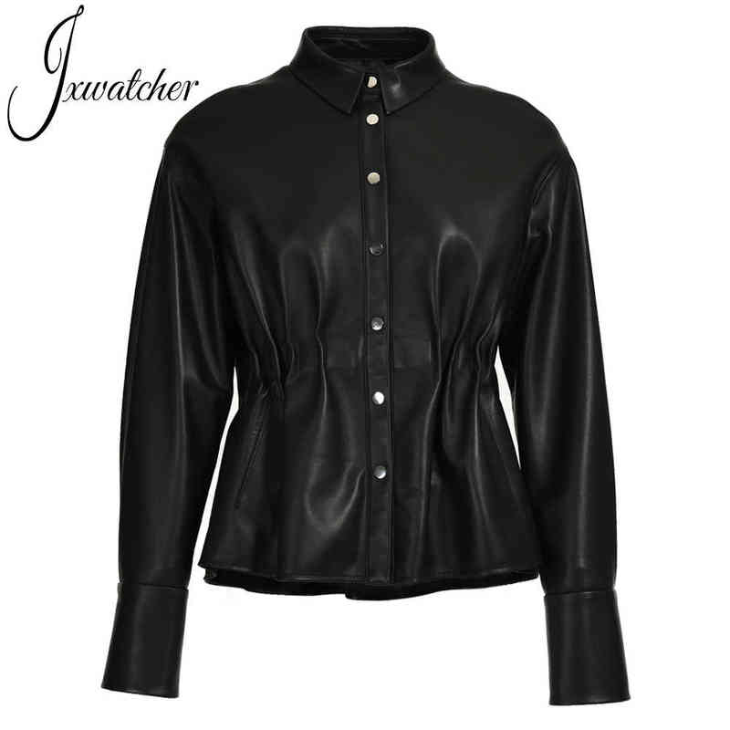 

Jxwatcher Real Leather Jacket For Women 2022 New Solid Slim Soft Sheepskin Coat Lady Autumn Elegant Genuine Leather Outwear J220727, Black