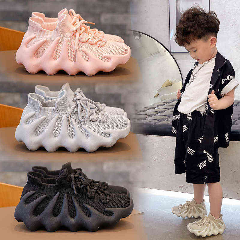 Children's Octopus fishnet red sports shoes spring and autumn boys' and girls' flying weaving running shoes soft bottom lace up