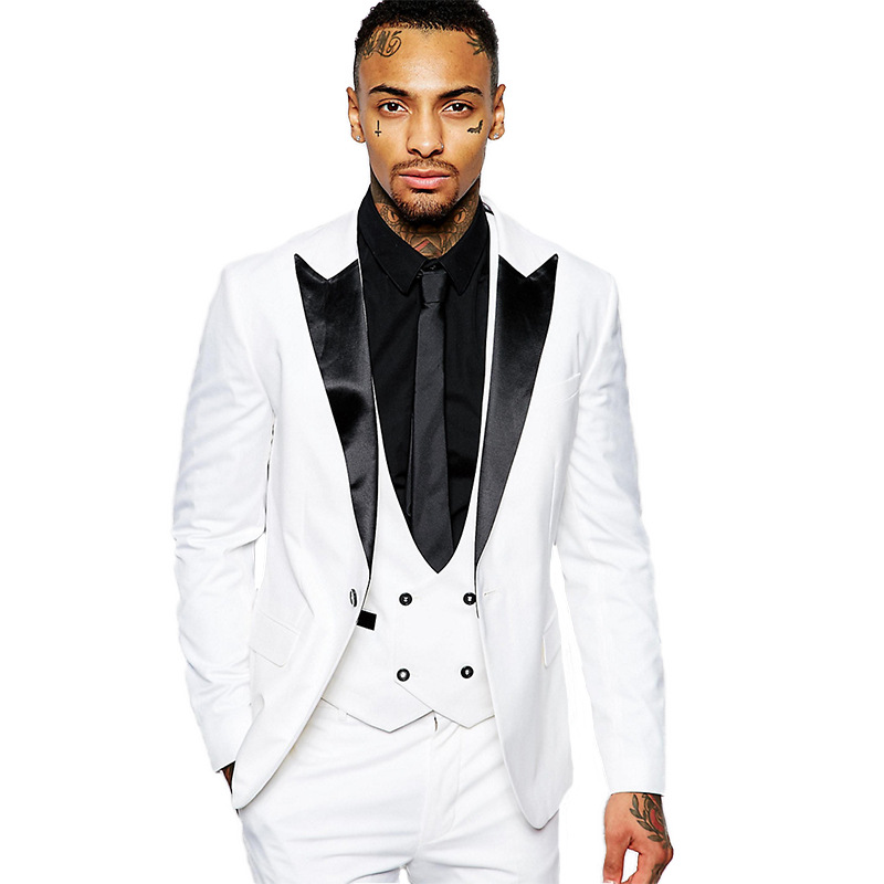 

Groomsmen Shawl Lapel Groom Tuxedos Red/White/Black Men Suits Wedding Man Blazer Jacket and Pant sand Tie and Vest