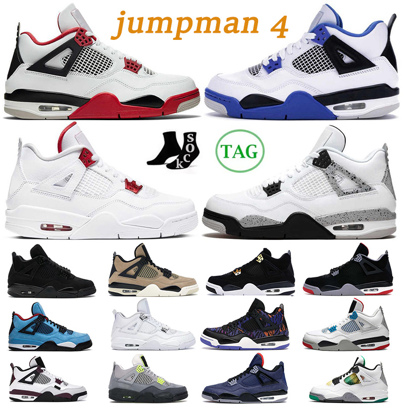 

High quality version Jumpman 4 Basketball Shoes Mens Womens Sneakers 4s reteo union golf White Oreo University Blue Jordan 4 jordans 4, More