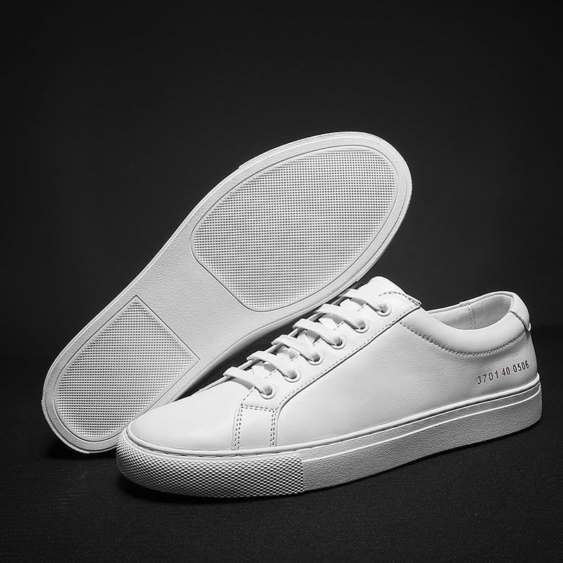 

Shoes Men Flats White Sneaker Leather Mens Casual Shoes Adult Sneakers Winter Footwear Trend Student Shoes Lace-up Top Quality, Black