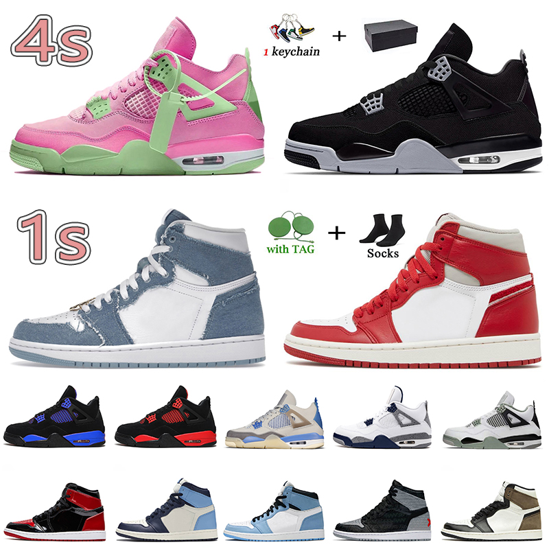 

Wholesale shoes Top Quality Jumpman 1s Denim Basketball Shoes High OG 1 Newstalgia Chenille Size 13 Sneakers Blue Red Thunder 4s Sail Craft UNC 4 Black Cat Trainers, D57 sail pink 36-45