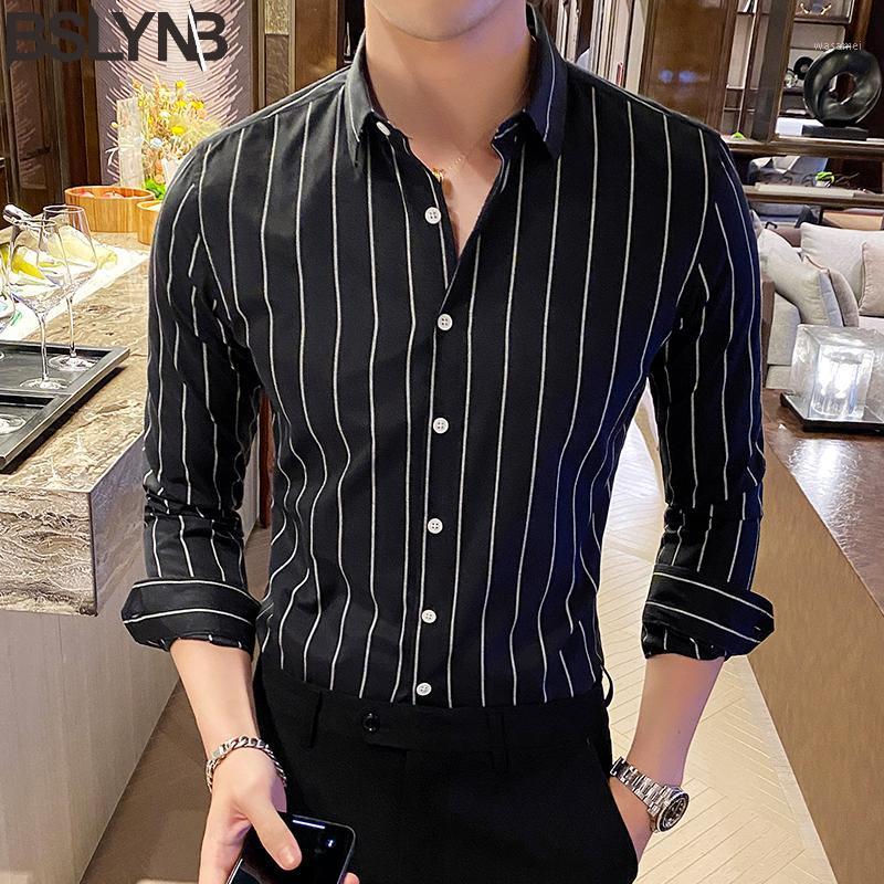 

Men's Casual Shirts Handsome Fashion Mens Button Down Slim Fit Long Sleeve Striped Korea Style Business Shirt Clothes Asain Size, Gray