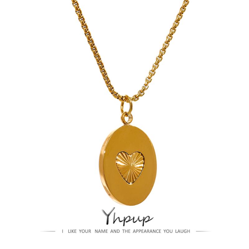 

Pendant Necklaces Yhpup Korea Stainless Steel Round Heart Necklace Exquisite Polished Minimalist PVD 18k-gold Waterproof Jewelry 2022Pendant