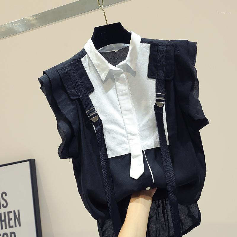 

Sleeveless Blouse Chiffon Shirt Female 2022 Summer Korean Loose Design Fashion High Street Blouses For Women Women' & Shirts, Black