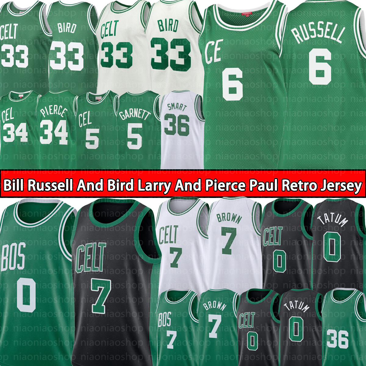 

Jayson Tatum Jaylen 7 Brown Basketball Jersey Bostons''Larry 33 Bird bill 6 russell Celtics''Retro jerseys Paul 34 Pierce Kevin 5 Garnett Marcus 36 Smart, With logo jersey