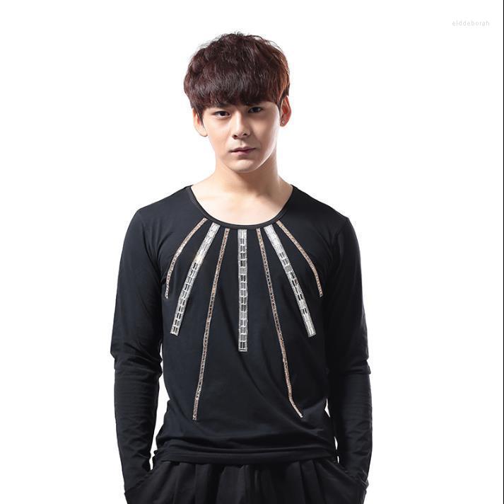 

Men's Casual Shirts Black Fashion Punk Slim Sexy Shirt Men Long Sleeve Teenage Korean Mens Personality Stage Singer Dance OriginalMen's Eldd, Only shirt