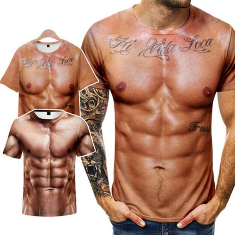 

Men's T-shirt Summer Funny Body Six-pack Abs Muscle T Shirt Camisetas Hombre 3D Print Short Sleeve Fitness Tee Shirt Homme, 001